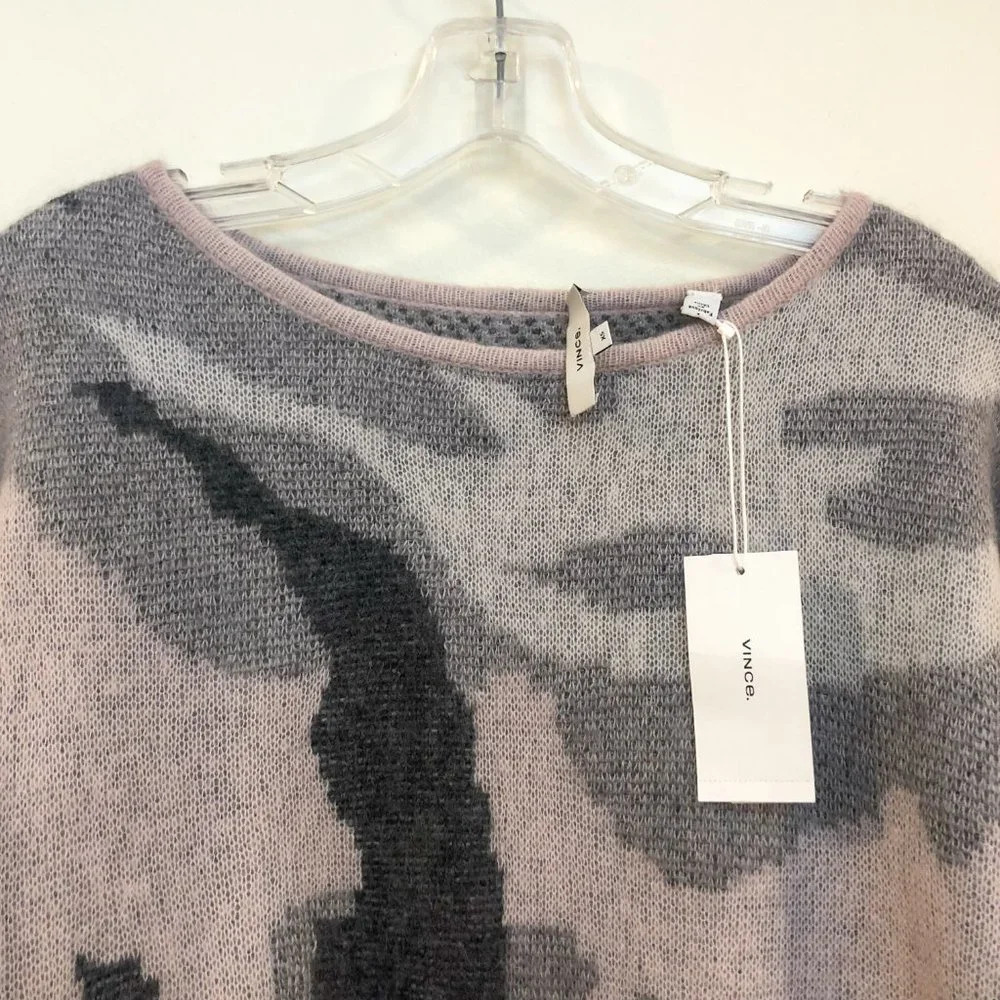NWT Vince Alpaca Mohair Wool Blend Camo Pastel Long Sleeve Scoop Neck Sweater XS - Picture 3 of 8